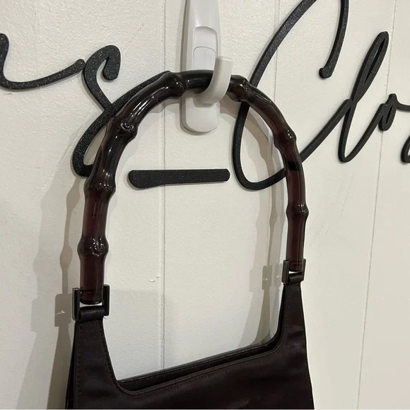 Gucci Dark Purple Satin Shoulder Bag with Bamboo Handle Vintage 1990s - Picture 3 of 13